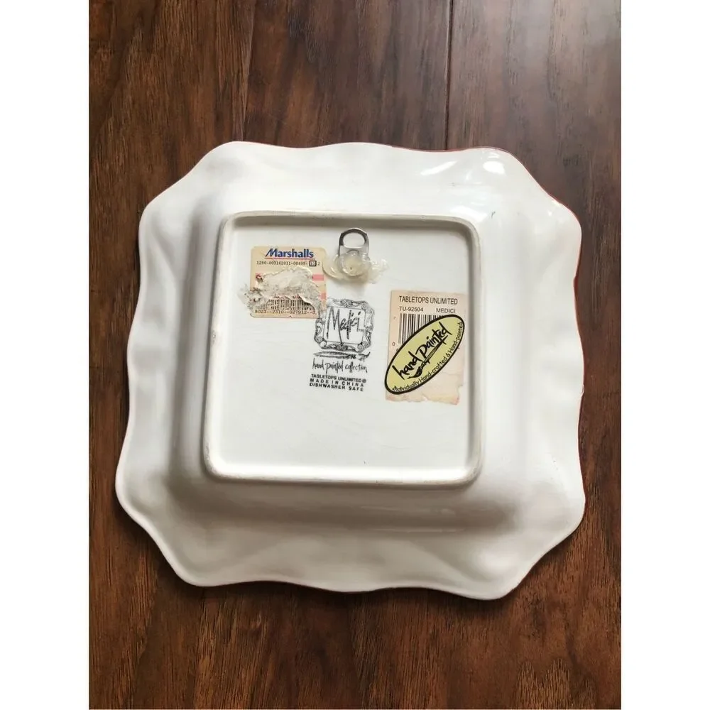 Tabletops Unlimited Medici Hand Painted Fruit Square Plate 11”
